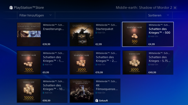 Im Store sind für 500 Gold rund 5 echte Euro fällig. Screenshot: Golem.de/Bild: Warner Bros Interactive